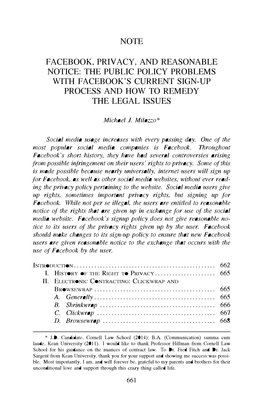 Facebook, Privacy, and Reasonable Notice: the Public Policy Problems with Facebook's Current Sign-Up Process and How to Remedy the Legal Issues