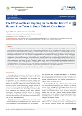 The Effects of Resin Tapping on the Radial Growth of Masson Pine Trees in South China-A Case Study