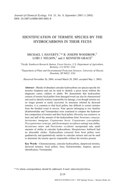 Identification of Termite Species by the Hydrocarbons in Their Feces