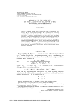 Asymptotic Distribution of the Largest Off-Diagonal Entry of Correlation Matrices