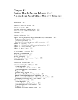 Chapter 4 Factors That Influence Tobacco Use Among Four Racial/Ethnic Minority Groups