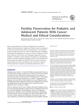 Fertility Preservation for Pediatric and Adolescent Patients with Cancer: Medical and Ethical Considerations Sigal Klipstein, MD, FACOG,A,B Mary E