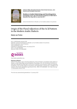 Origin of the Plural Adjectives of the Fuʿāl Pattern in the Modern Arabic Dialects