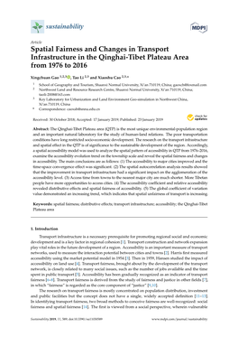 Spatial Fairness and Changes in Transport Infrastructure in the Qinghai-Tibet Plateau Area from 1976 to 2016