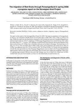 The Migration of Red Knots Through Porsangerfjord in Spring 2008: a Progress Report on the Norwegian Knot Project Jim Wilson1, William J.A