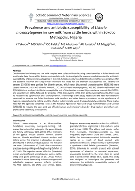 Prevalence and Antibiotic Susceptibility of Listeria