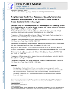 Neighborhood Health Care Access and Sexually Transmitted Infections Among Women in the Southern United States: a Cross-Sectional Multilevel Analysis