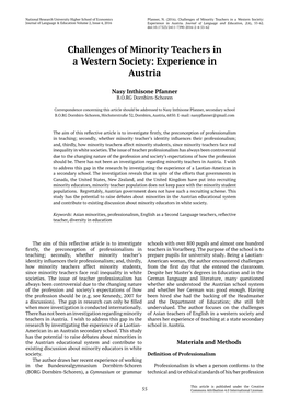 Challenges of Minority Teachers in a Western Society: Journal of Language & Education Volume 2, Issue 4, 2016 Experience in Austria