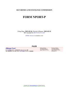 Jpmorgan Trust I Form NPORT-P Filed 2021-05-26