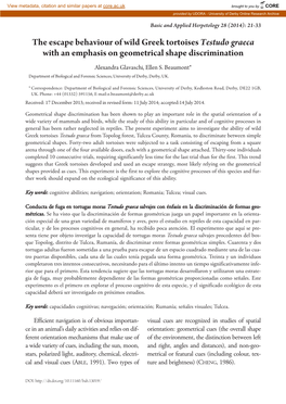 The Escape Behaviour of Wild Greek Tortoises Testudo Graeca with an Emphasis on Geometrical Shape Discrimination Alexandra Glavaschi, Ellen S