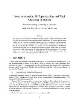 Locative Inversion, PP Topicalization, and Weak Crossover in English∗