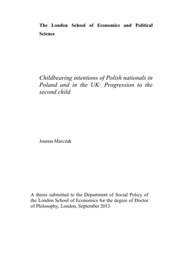 Childbearing Intentions of Polish Nationals in Poland and in the UK: Progression to the Second Child