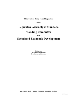 Legislative Assembly of Manitoba Standing Committee on Social And