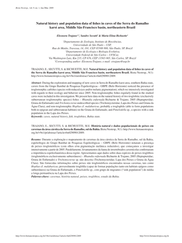 Natural History and Population Data of Fishes in Caves of the Serra Do Ramalho Karst Area, Middle São Francisco Basin, Northeastern Brazil