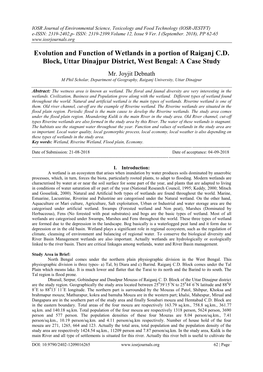 Evolution and Function of Wetlands in a Portion of Raiganj CD Block, Uttar