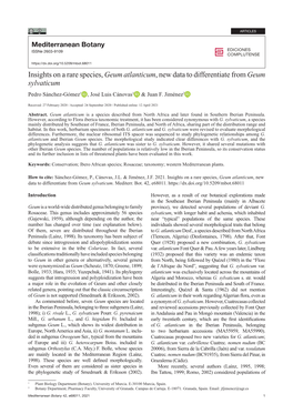 Insights on a Rare Species, Geum Atlanticum, New Data to Differentiate from Geum Sylvaticum Pedro Sánchez-Gómez1 , José Luis Cánovas1 & Juan F