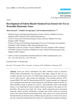 Development of Fabric-Based Chemical Gas Sensors for Use As Wearable Electronic Noses