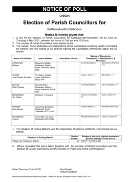 NOTICE of POLL Election of Parish Councillors