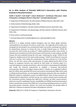 An in Silico Analysis of Potential SARS-Cov-2 Interactions With