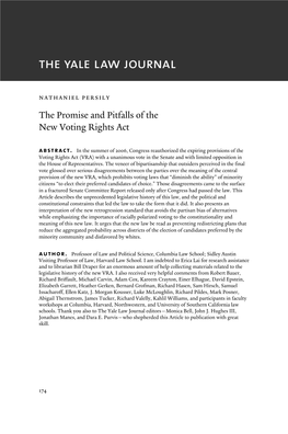 The Promise and Pitfalls of the New Voting Rights Act Abstract