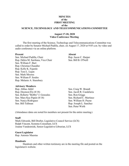 MINUTES of the FIRST MEETING of the SCIENCE, TECHNOLOGY and TELECOMMUNICATIONS COMMITTEE