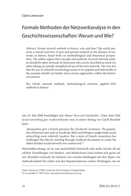 Formale Methoden Der Netzwerkanalyse in Den Geschichtswissenschaften: Warum Und Wie?