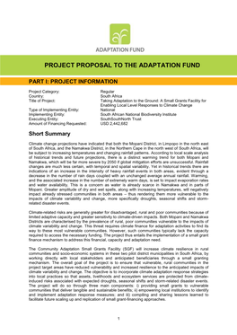 Project Proposal to the Adaptation Fund