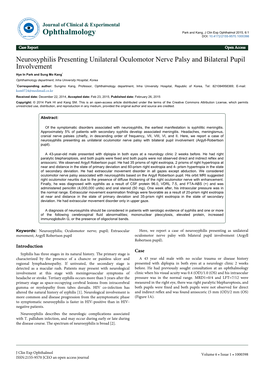 Neurosyphilis Presenting Unilateral Oculomotor Nerve Palsy And