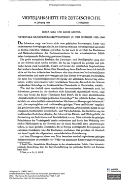 Nationale Erneuerungsbewegungen in Der Schweiz 1925-1940