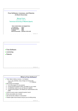 Free Software, Licenses, and Patents: a Short Overview