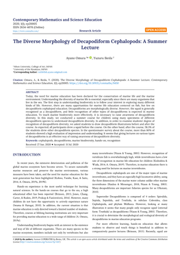 The Diverse Morphology of Decapodiform Cephalopods: a Summer Lecture