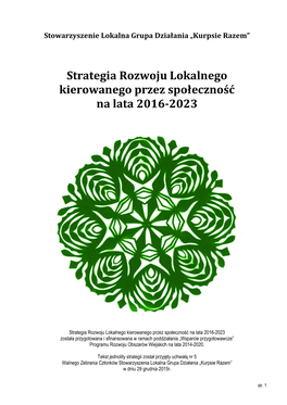 Strategia Rozwoju Lokalnego Kierowanego Przez Społeczność Na Lata 2016-2023