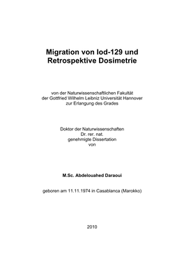 Migration Von Iod-129 Und Retrospektive Dosimetrie