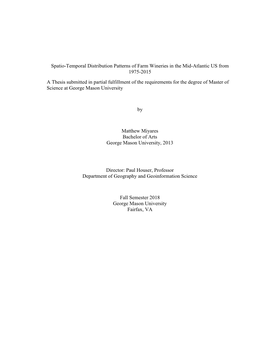 Spatio-Temporal Distribution Patterns of Farm Wineries in the Mid-Atlantic