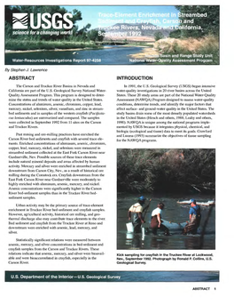 Carson River Bed Sediments and Crayfish with Several Trace Ele­ for the NAWQA Programs