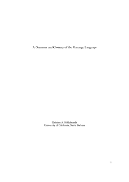 A Grammar and Glossary of the Manange Language