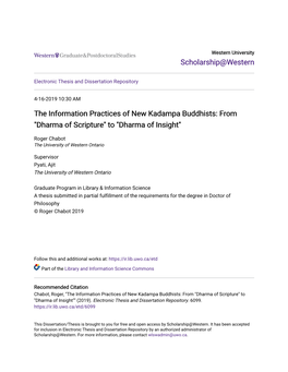 The Information Practices of New Kadampa Buddhists: from "Dharma of Scripture" to "Dharma of Insight"