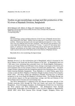 Studies on Geo-Morphology, Ecology and Fish Production of the 92 Rivers of Rajshahi Division, Bangladesh