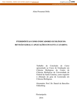 Aline Possamai Della PTERIDÓFITAS COMO INDICADORES ECOLÓGICOS