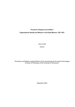 “The Sons of Neptune and of Mars”: Organisational Identity and Mission in the Royal Marines, 1827-1927