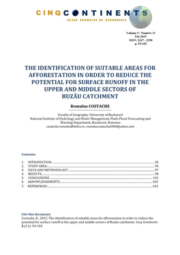 The Identification of Suitable Areas for Afforestation in Order to Reduce the Potential for Surface Runoff in the Upper and Middle Sectors of Buzău Catchment