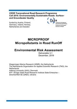 MICROPROOF Micropollutants in Road Runoff