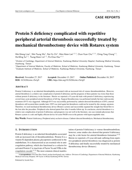 Protein S Deficiency Complicated with Repetitive Peripheral Arterial