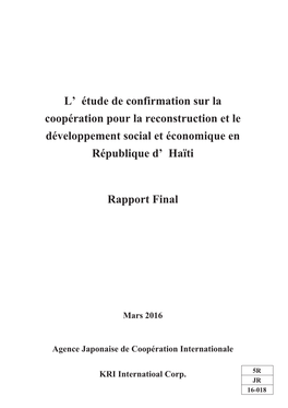 L' Étude De Confirmation Sur La Coopération Pour La Reconstruction Et Le Développement Social Et Économique En République