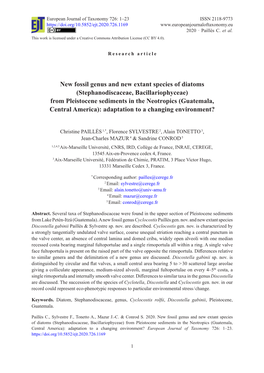 New Fossil Genus and New Extant Species of Diatoms (Stephanodiscaceae, Bacillariophyceae) from Pleistocene Sediments in the Neot