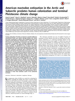 American Mastodon Extirpation in the Arctic and Subarctic Predates Human Colonization and Terminal Pleistocene Climate Change