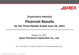 Financial Results for the Three Months Ended June 30, 2021