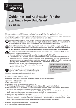 Guidelines and Application for the Starting a New Unit Grant Guidelines