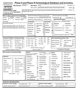 Phase II and Phase III Archeological Database and Inventory