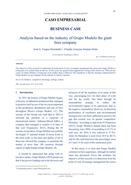 CASO EMPRESARIAL BUSINESS CASE Analysis Based on the Industry of Grupo Modelo the Giant Beer Company